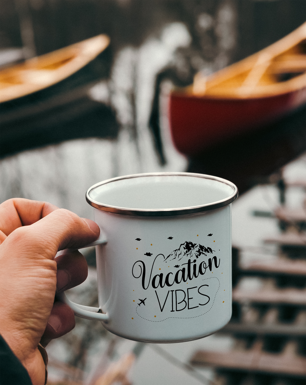 Taza esmaltada con borde metálico