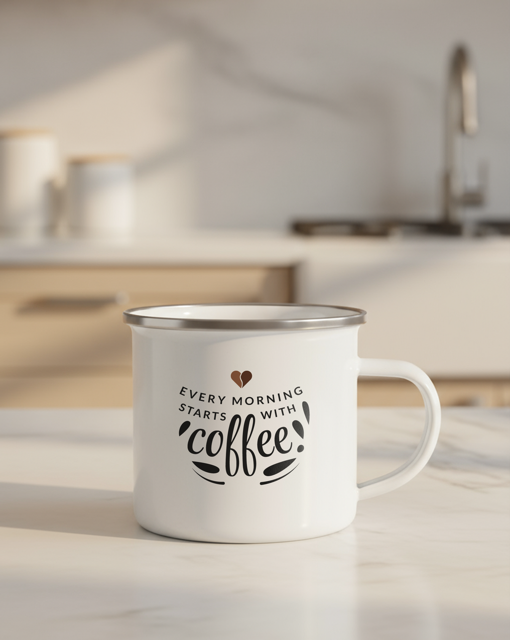 Taza esmaltada con borde metálico